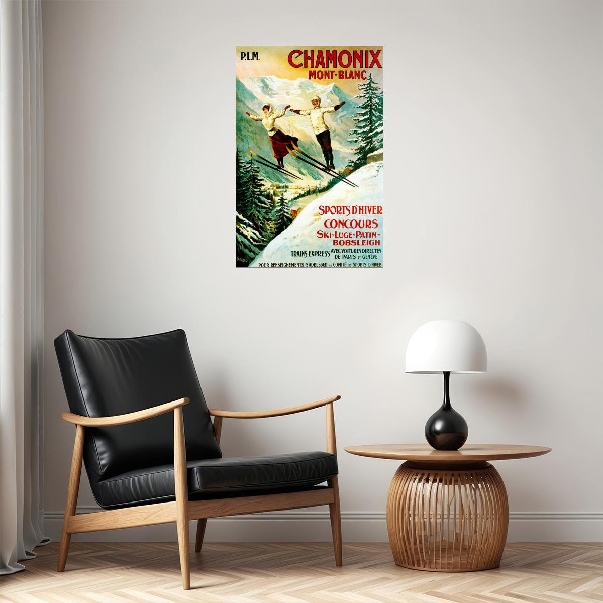 ALPS CHAMONIX MONT BLANC WINTER SPORTS SKI JUMPING SKIING VINTAGE POSTER