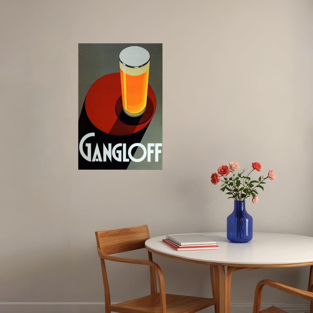 GLASS PILSNER ALE LIGHT BEER GANGLOFF ART DECO FINE VINTAGE POSTER