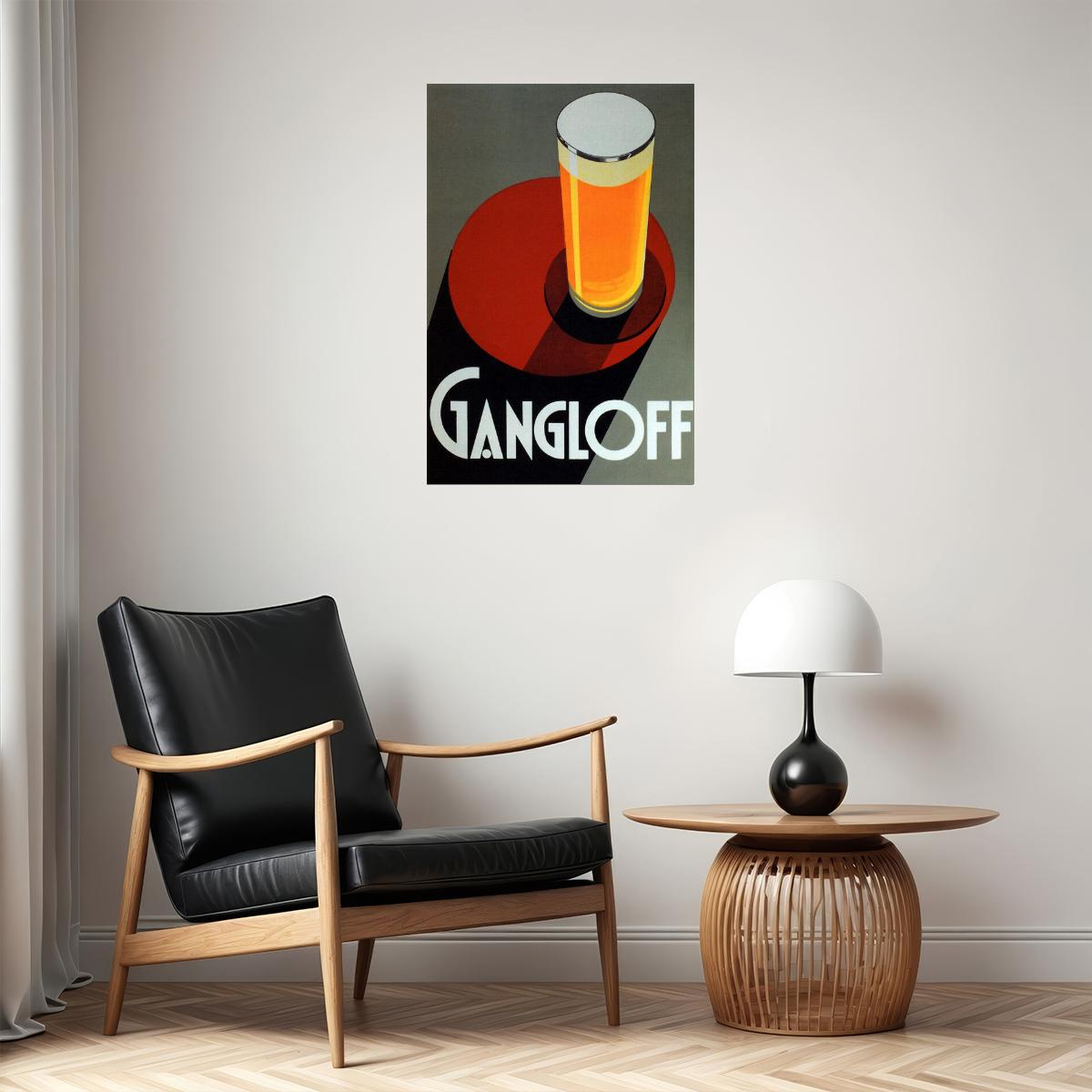 GLASS PILSNER ALE LIGHT BEER GANGLOFF ART DECO FINE VINTAGE POSTER