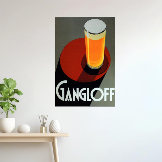 GLASS PILSNER ALE LIGHT BEER GANGLOFF ART DECO FINE VINTAGE POSTER