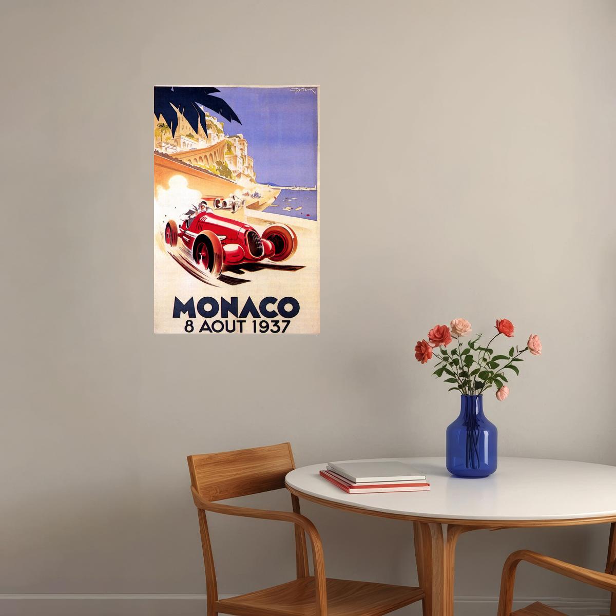 1937 MONACO GRAND PRIX CAR RACING RACE MONTE CARLO EUROPE VINTAGE POSTER