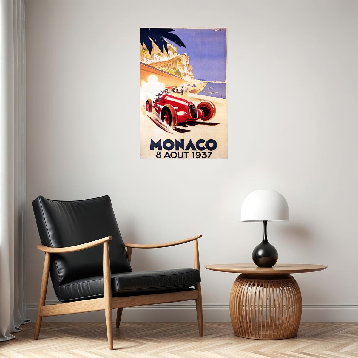 1937 MONACO GRAND PRIX CAR RACING RACE MONTE CARLO EUROPE VINTAGE POSTER