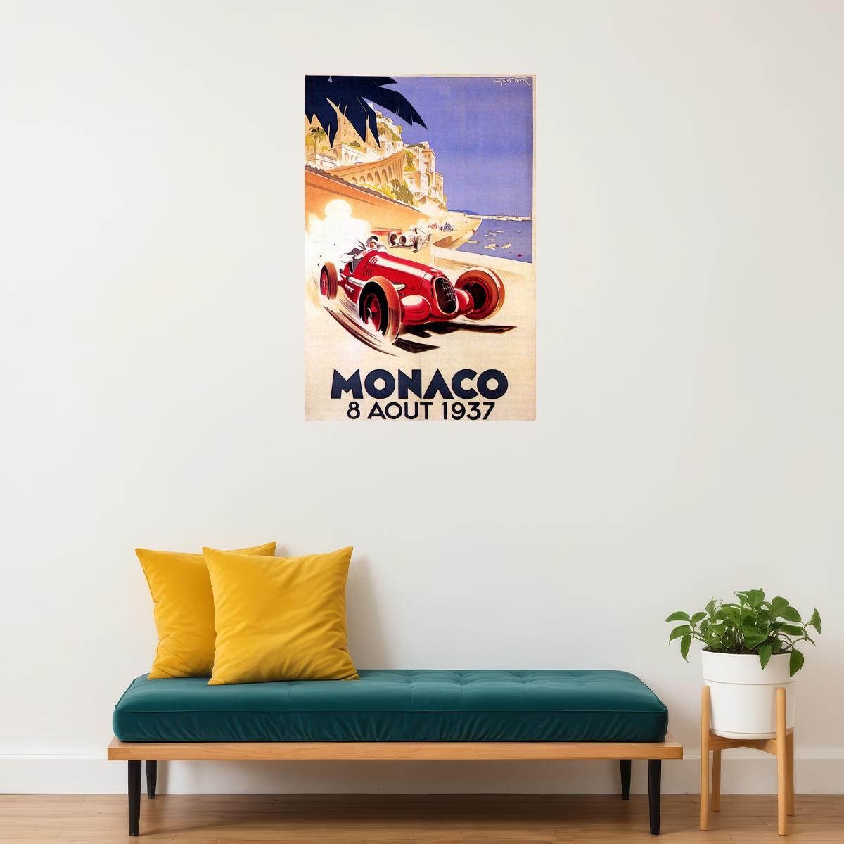 1937 MONACO GRAND PRIX CAR RACING RACE MONTE CARLO EUROPE VINTAGE POSTER