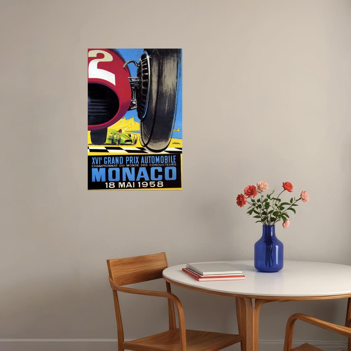 1958 GRAND PRIX AUTOMOBILE MONACO CAR RACING STREET RACE VINTAGE POSTER