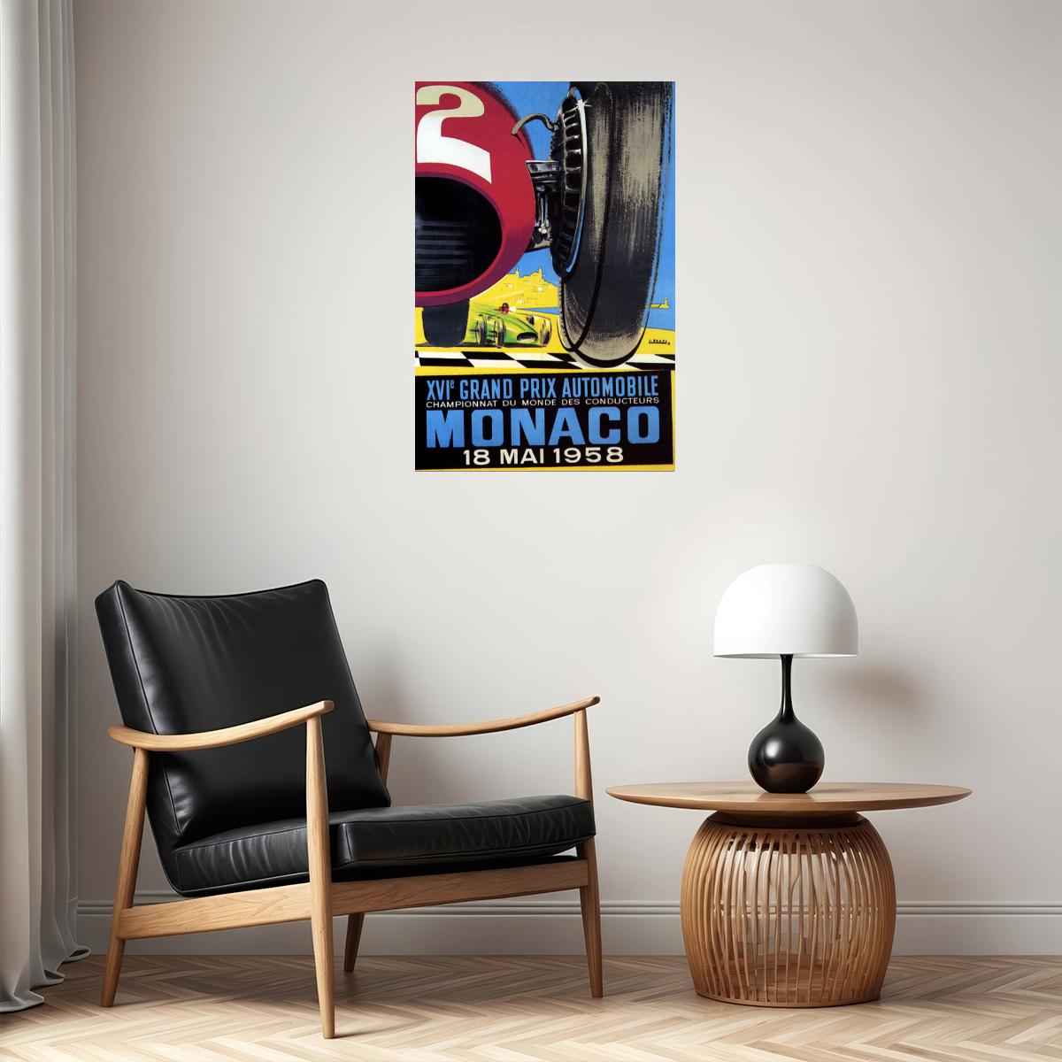 1958 GRAND PRIX AUTOMOBILE MONACO CAR RACING STREET RACE VINTAGE POSTER