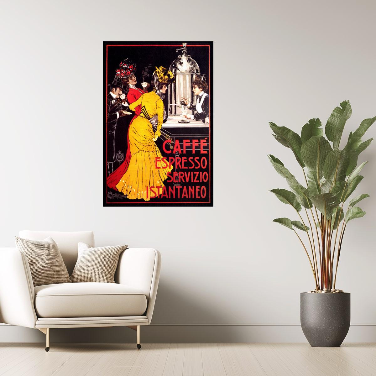 LADY CAFFE ESPRESSO COFFEE MACHINE INSTANT SERVICE ITALIAN VINTAGE POSTER