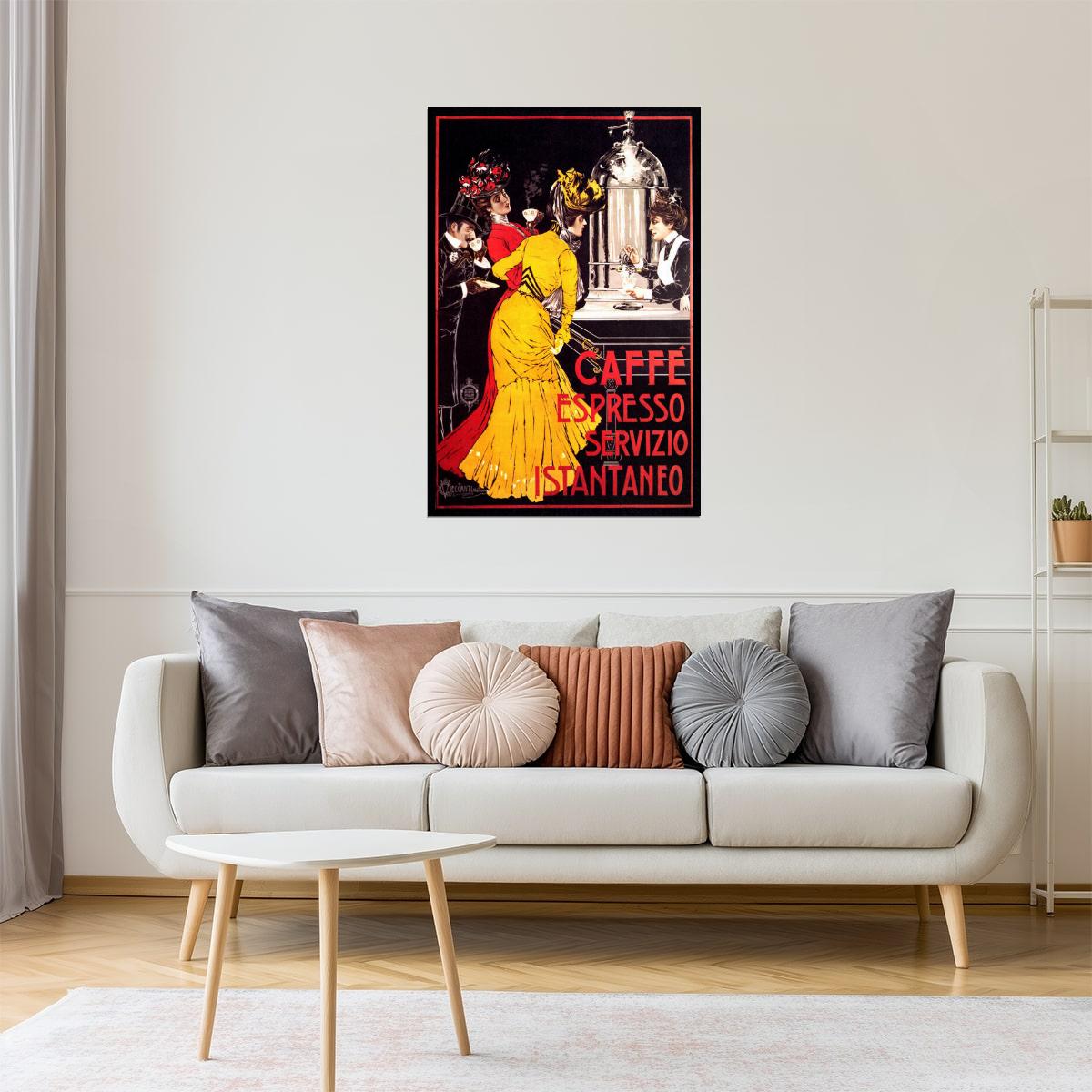 LADY CAFFE ESPRESSO COFFEE MACHINE INSTANT SERVICE ITALIAN VINTAGE POSTER