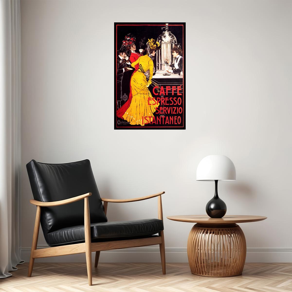 LADY CAFFE ESPRESSO COFFEE MACHINE INSTANT SERVICE ITALIAN VINTAGE POSTER