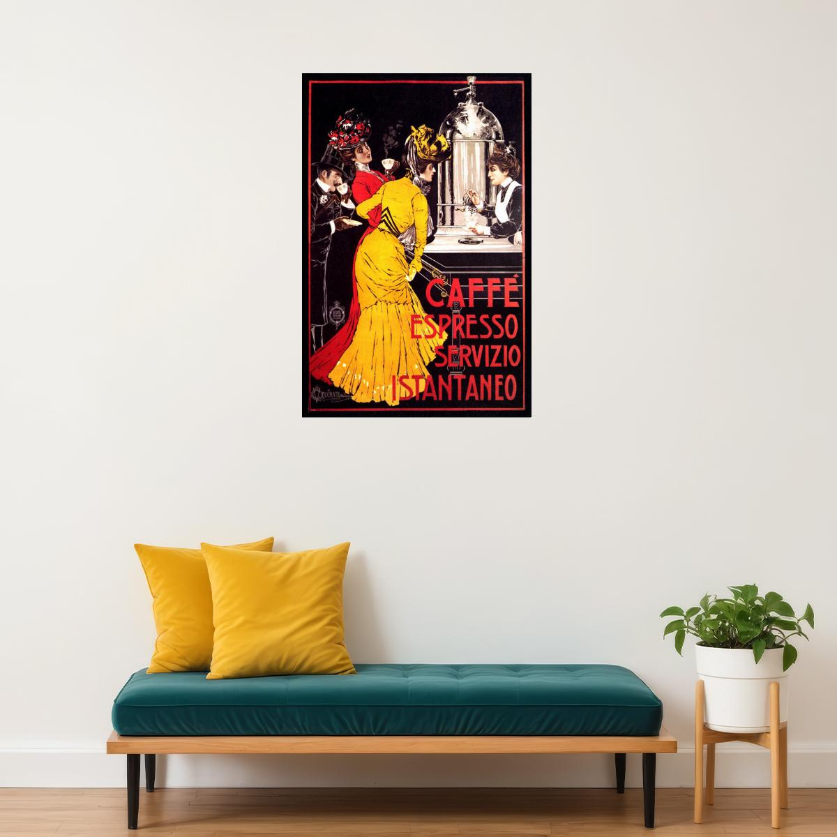 LADY CAFFE ESPRESSO COFFEE MACHINE INSTANT SERVICE ITALIAN VINTAGE POSTER