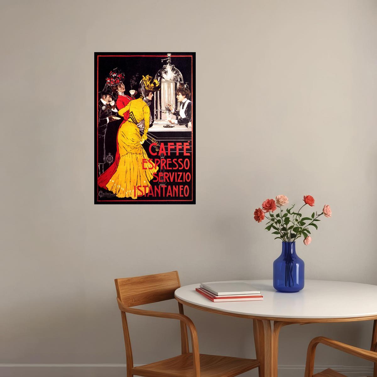 LADY CAFFE ESPRESSO COFFEE MACHINE INSTANT SERVICE ITALIAN VINTAGE POSTER