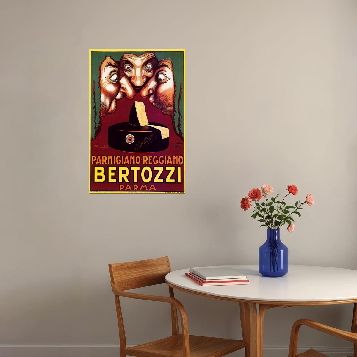 BERTOZZI PARMA PARMIGIANO REGGIANO ITALY CHEESE NOSES SMELL VINTAGE POSTER