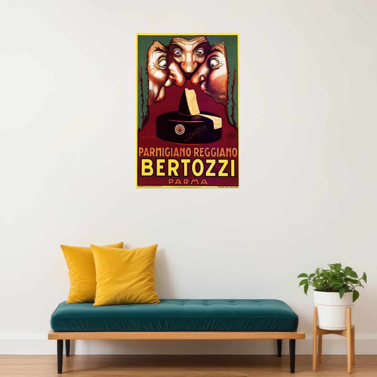 BERTOZZI PARMA PARMIGIANO REGGIANO ITALY CHEESE NOSES SMELL VINTAGE POSTER