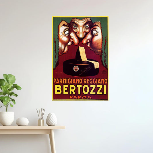 BERTOZZI PARMA PARMIGIANO REGGIANO ITALY CHEESE NOSES SMELL VINTAGE POSTER
