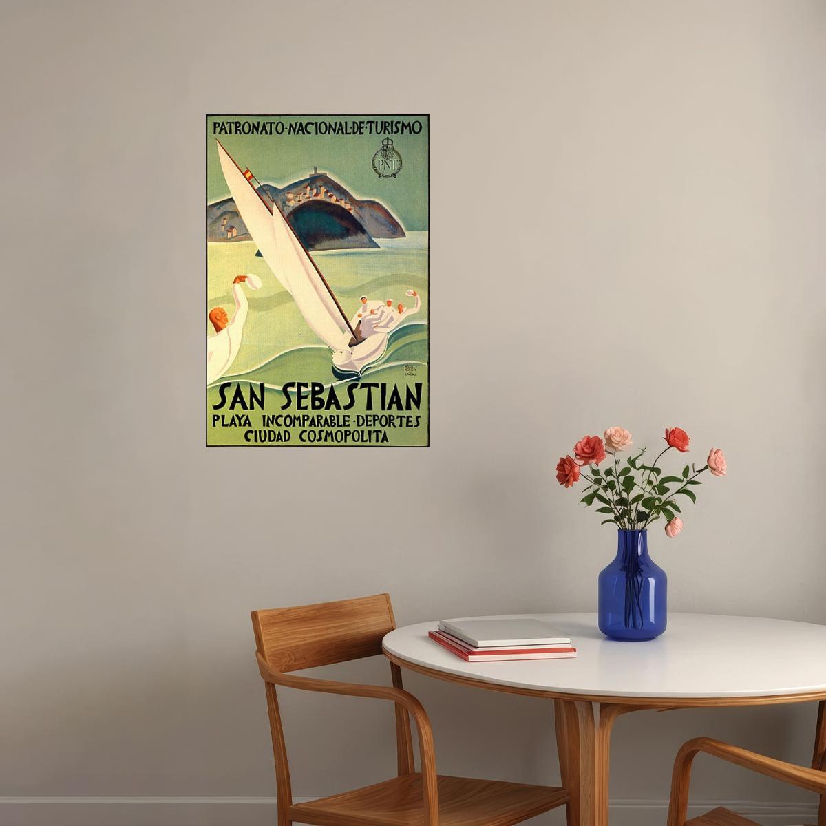 SAN SEBASTIAN SPAIN SAILBOAT SPEED SAILING SPORT TRAVEL VINTAGE POSTER