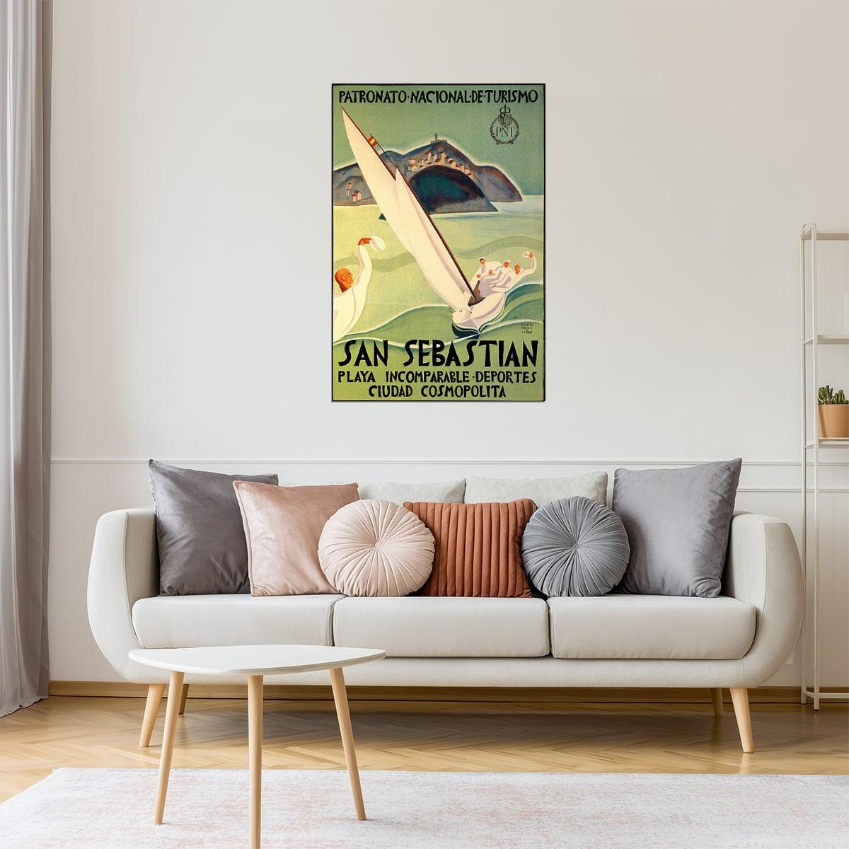 SAN SEBASTIAN SPAIN SAILBOAT SPEED SAILING SPORT TRAVEL VINTAGE POSTER