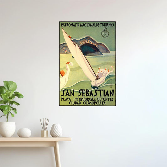 SAN SEBASTIAN SPAIN SAILBOAT SPEED SAILING SPORT TRAVEL VINTAGE POSTER