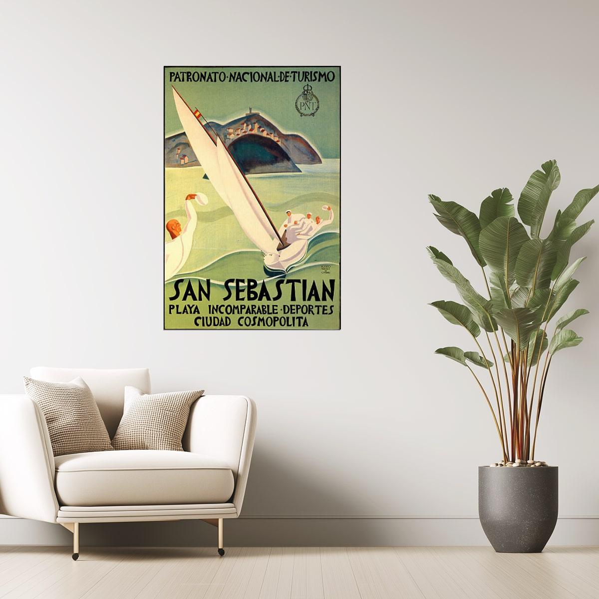 SAN SEBASTIAN SPAIN SAILBOAT SPEED SAILING SPORT TRAVEL VINTAGE POSTER