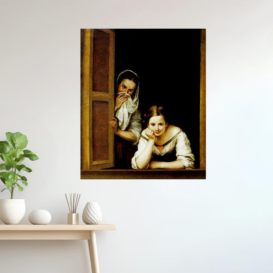 TWO WOMEN AT A WINDOW 1655 SPANISH PAINTING BY BARTOLOME ESTEBAN MURILLO POSTER