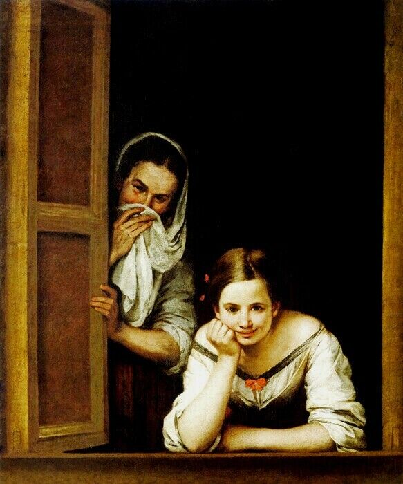 TWO WOMEN AT A WINDOW 1655 SPANISH PAINTING BY BARTOLOME ESTEBAN MURILLO POSTER