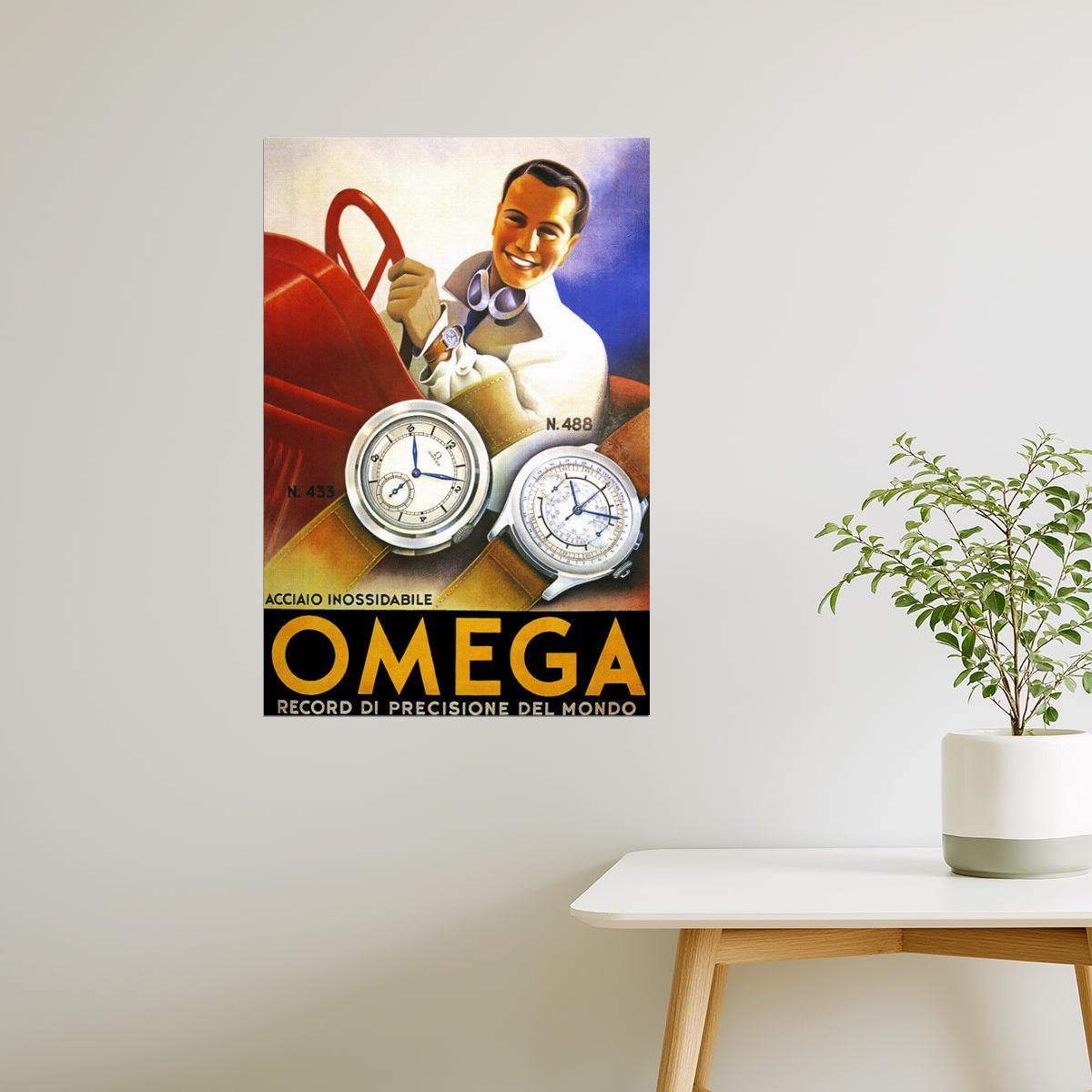 OMEGA MEN FASHION WATCH MODEL 433 488 SPORT CAR FUN DRIVING VINTAGE POSTER