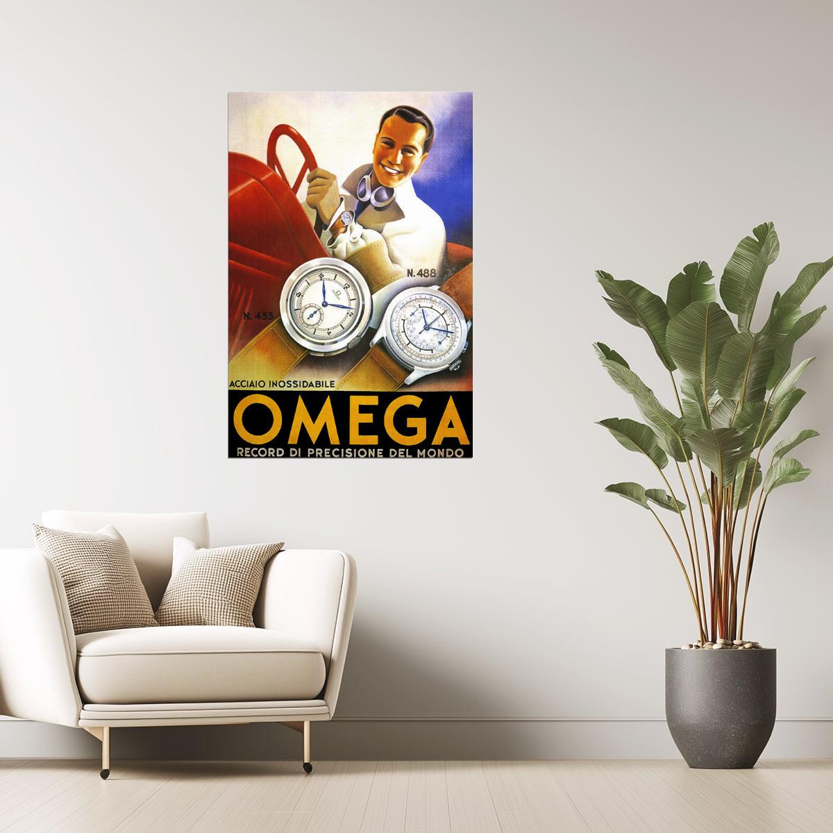 OMEGA MEN FASHION WATCH MODEL 433 488 SPORT CAR FUN DRIVING VINTAGE POSTER