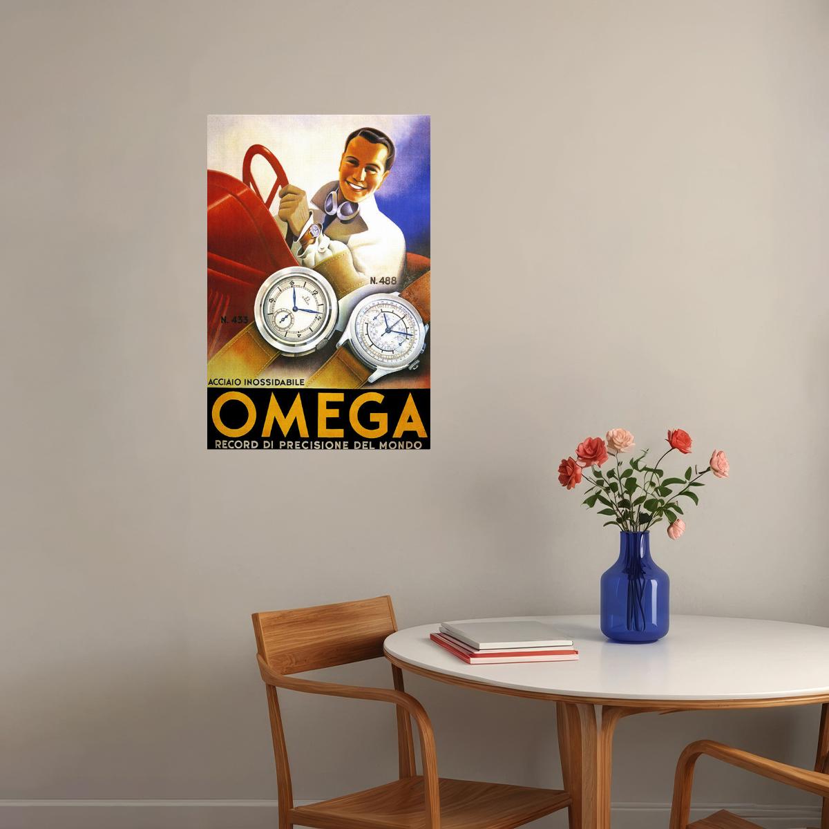 OMEGA MEN FASHION WATCH MODEL 433 488 SPORT CAR FUN DRIVING VINTAGE POSTER