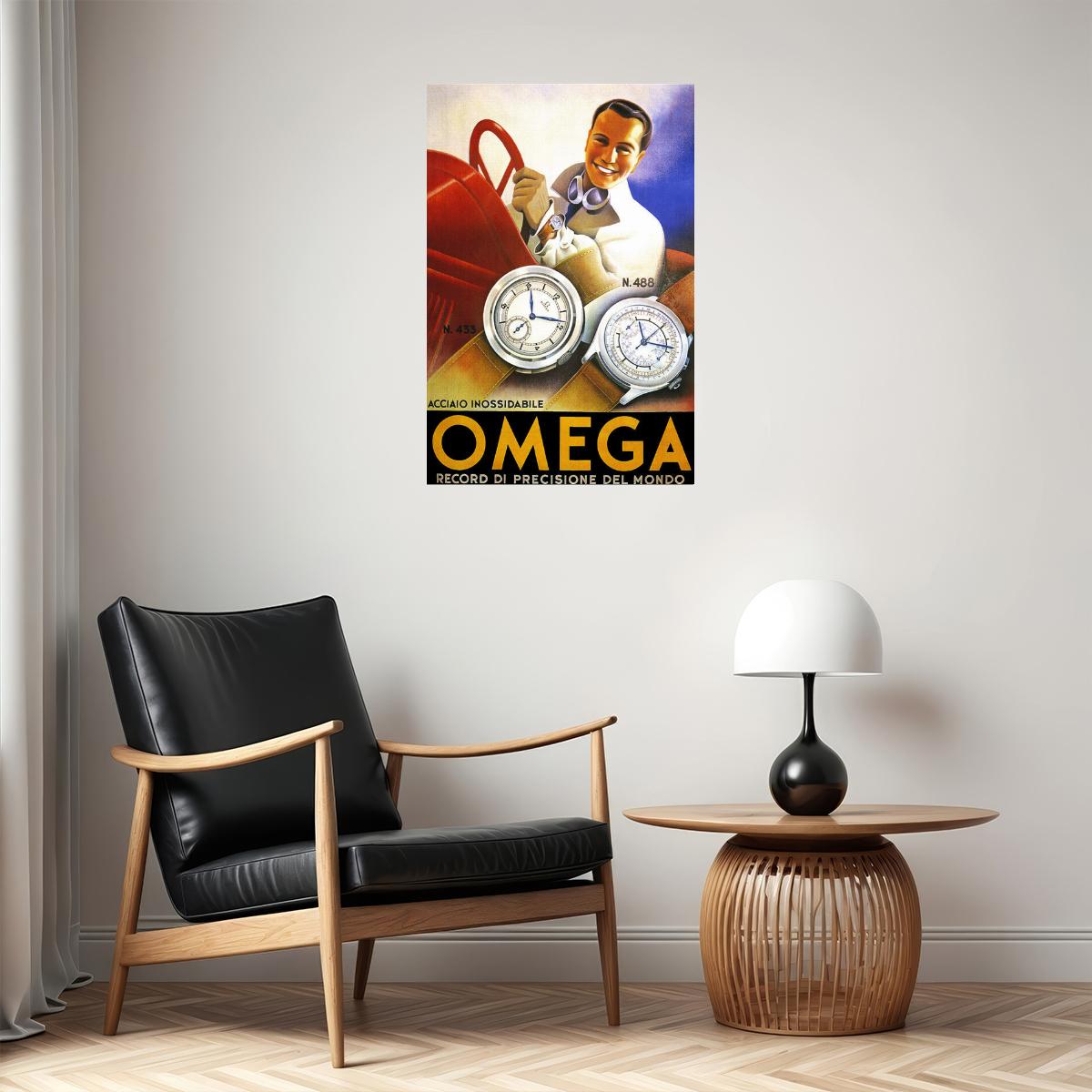 OMEGA MEN FASHION WATCH MODEL 433 488 SPORT CAR FUN DRIVING VINTAGE POSTER