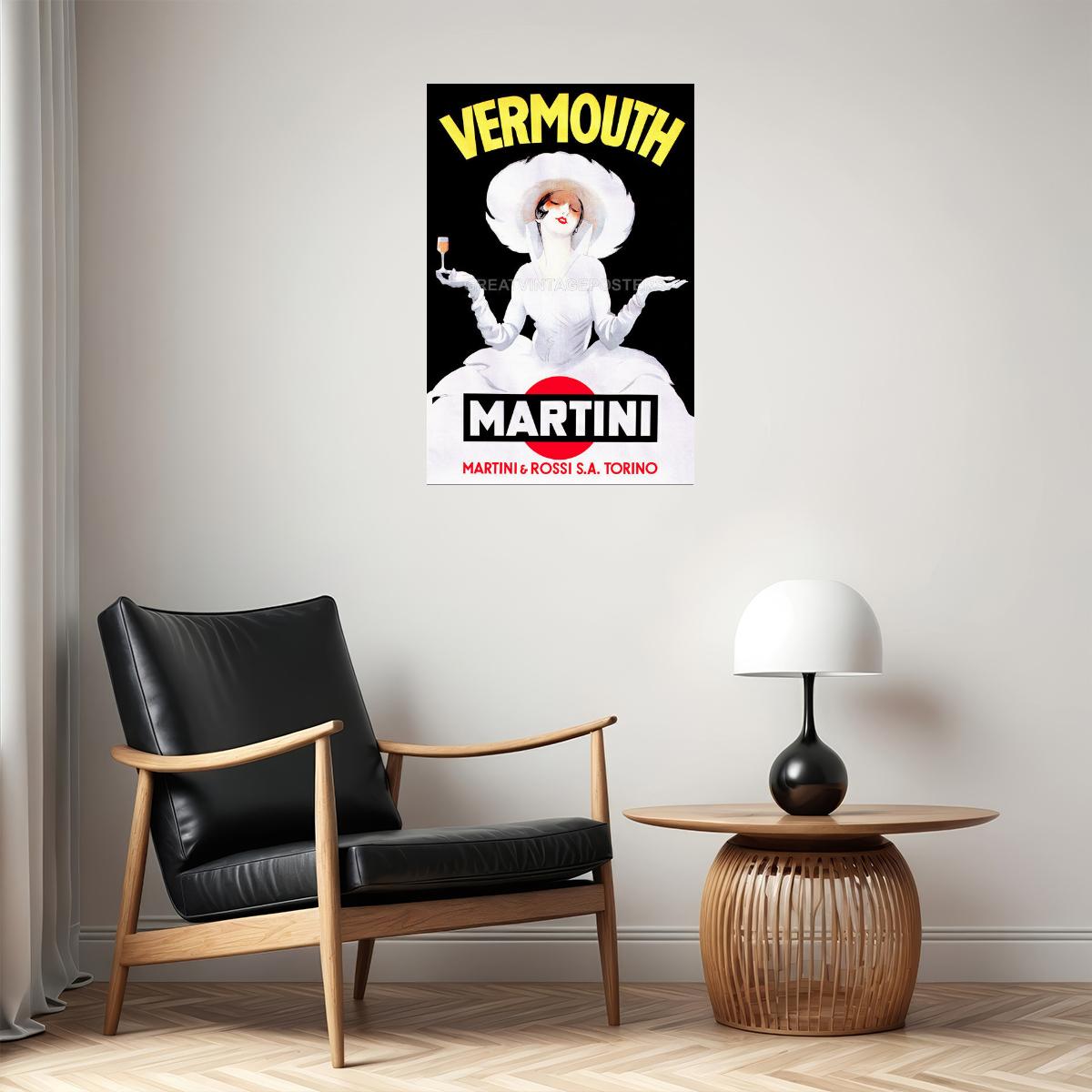 ITALY VERMOUTH MARTINI ROSSI GIRL WHITE DRESS HAT DRINK VINTAGE POSTER