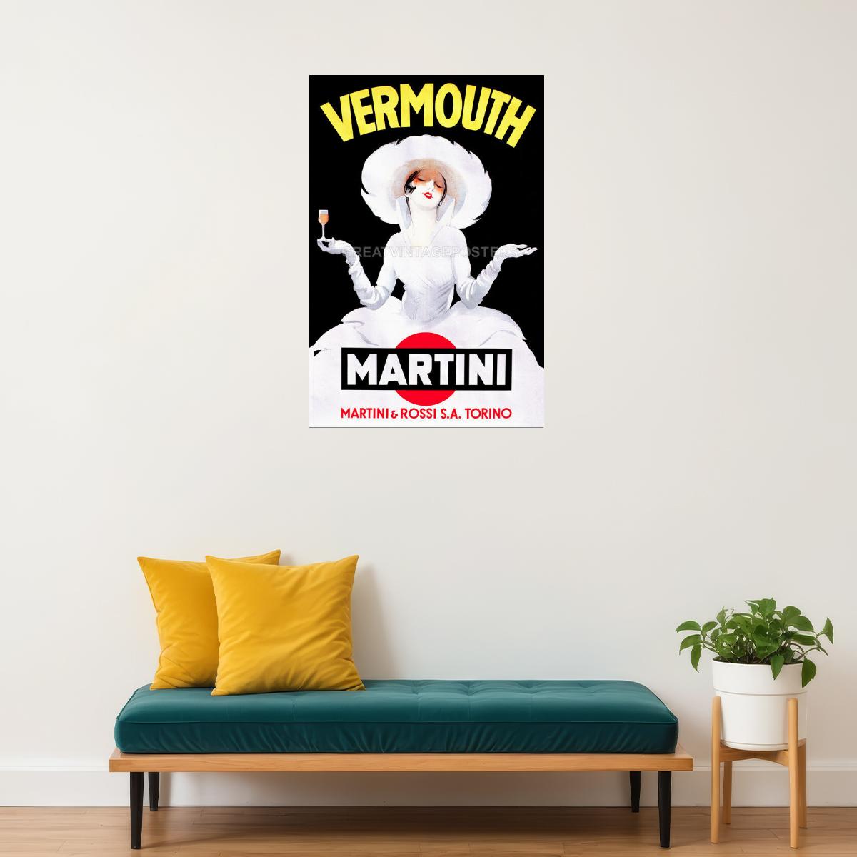 ITALY VERMOUTH MARTINI ROSSI GIRL WHITE DRESS HAT DRINK VINTAGE POSTER