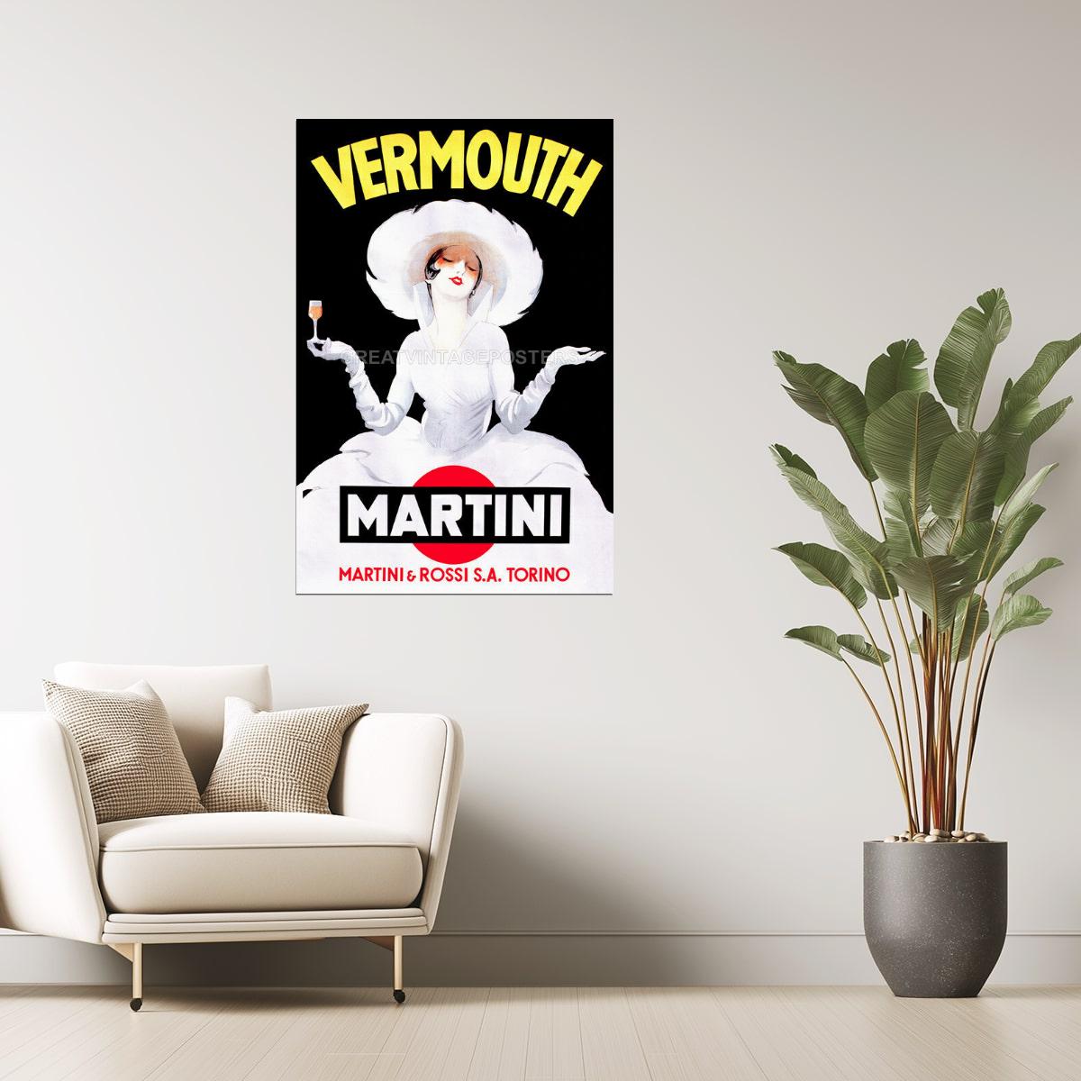 ITALY VERMOUTH MARTINI ROSSI GIRL WHITE DRESS HAT DRINK VINTAGE POSTER