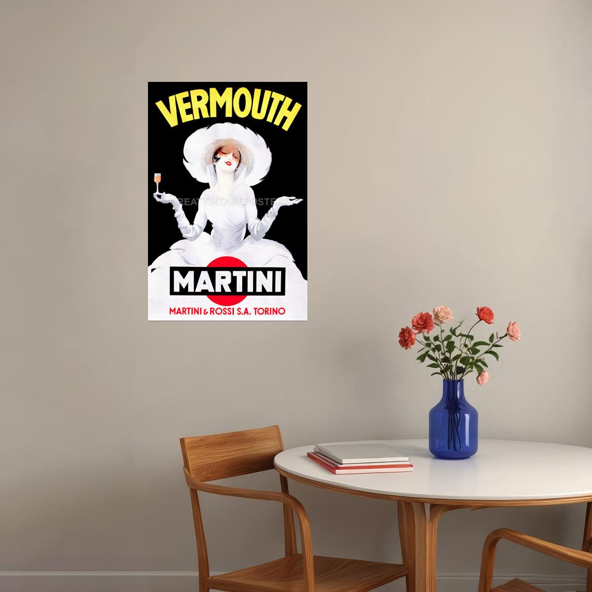 ITALY VERMOUTH MARTINI ROSSI GIRL WHITE DRESS HAT DRINK VINTAGE POSTER