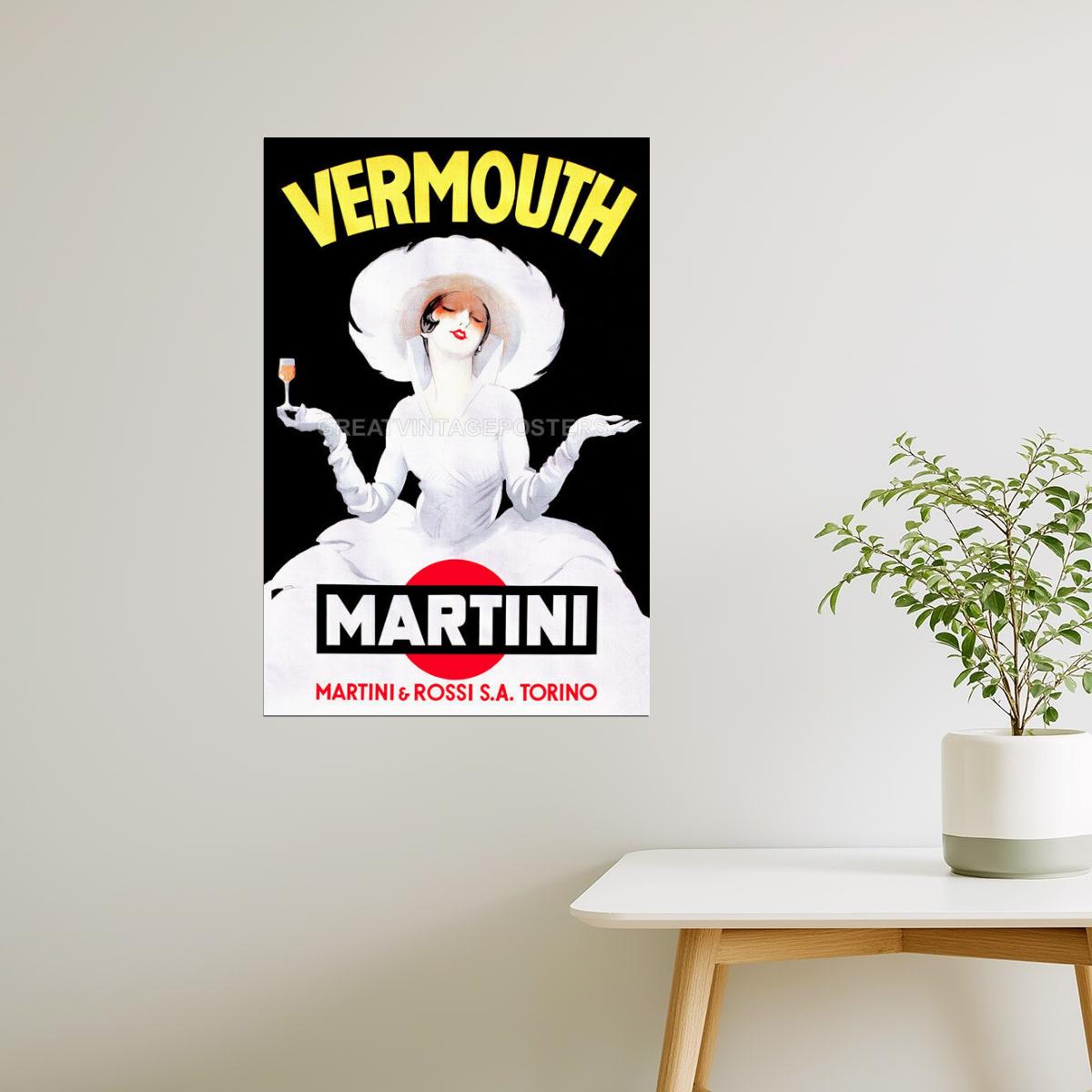 ITALY VERMOUTH MARTINI ROSSI GIRL WHITE DRESS HAT DRINK VINTAGE POSTER