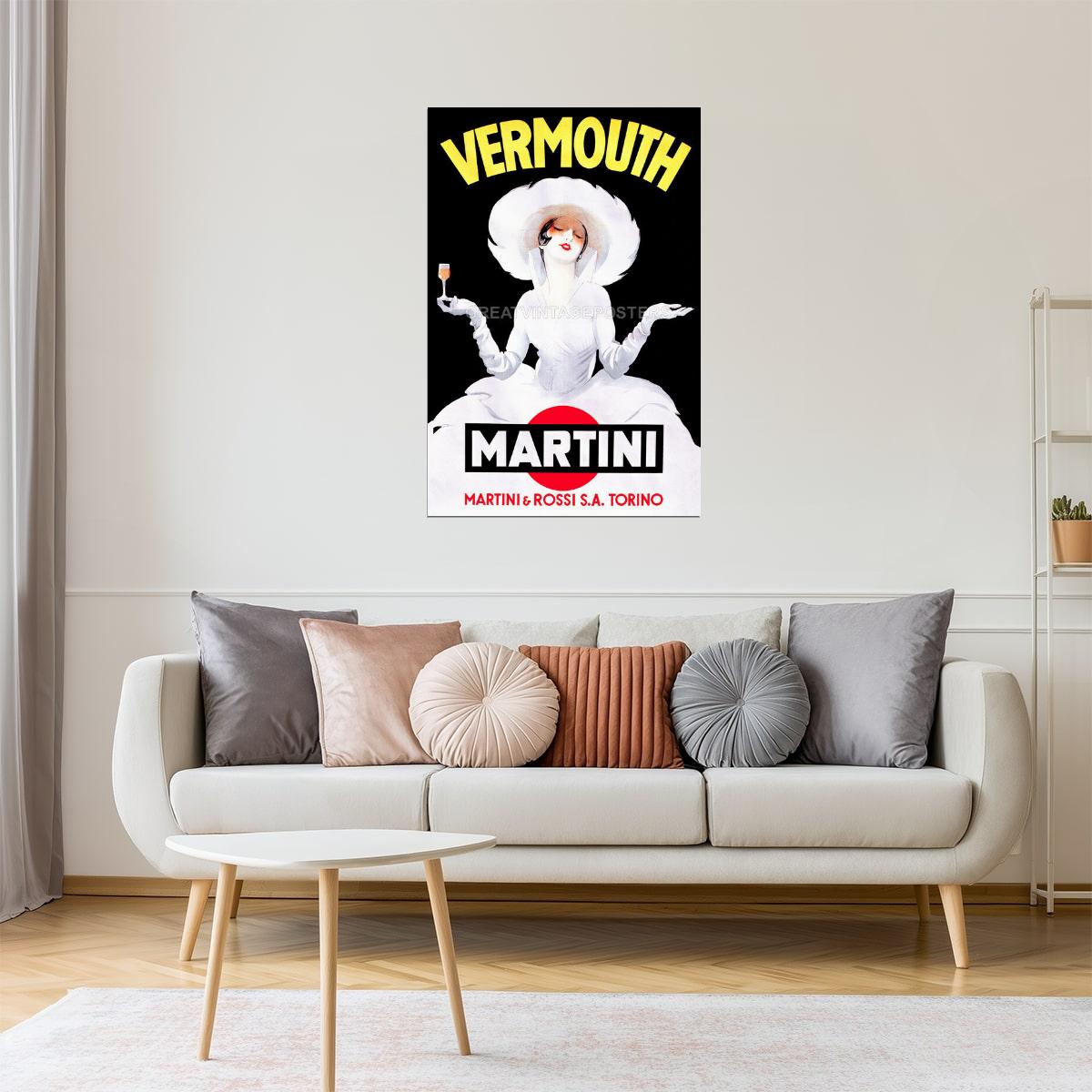 ITALY VERMOUTH MARTINI ROSSI GIRL WHITE DRESS HAT DRINK VINTAGE POSTER