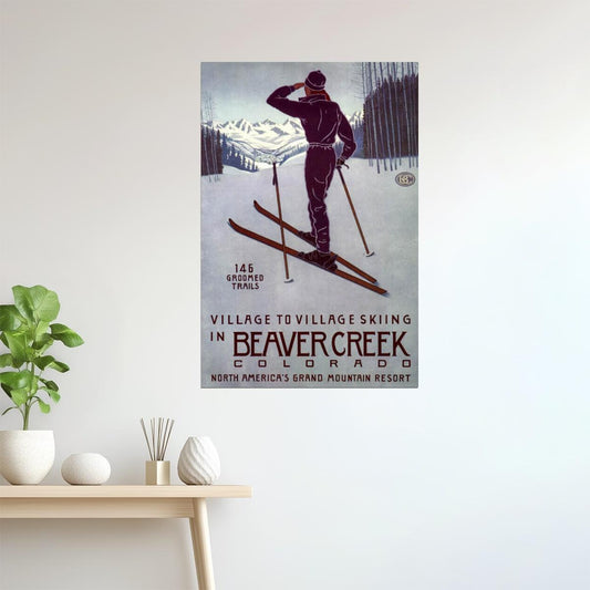 SKI SKIING WINTER MOUNTAINS BEAVER CREEK COLORADO RESORT VINTAGE POSTER