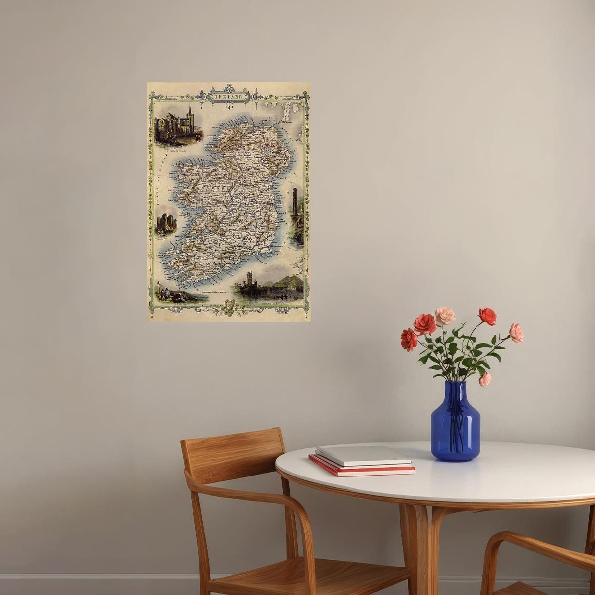 1800'S MAP BIRD EYE VIEW IRELAND DUBLIN IRISH SEA 1850 TRAVEL FINE POSTER