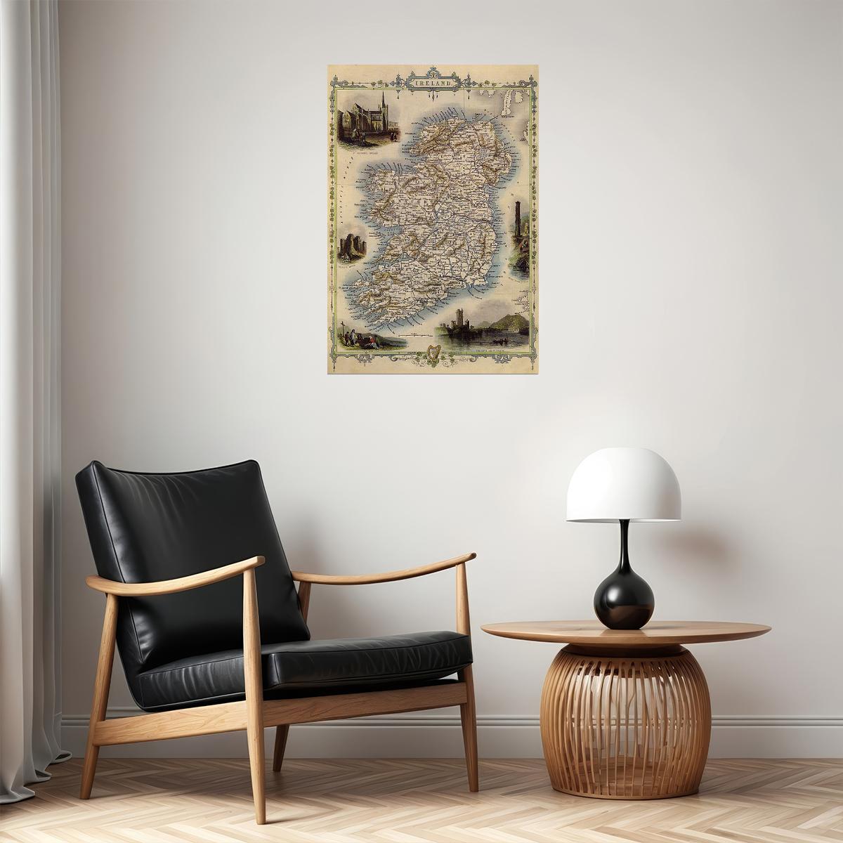 1800'S MAP BIRD EYE VIEW IRELAND DUBLIN IRISH SEA 1850 TRAVEL FINE POSTER