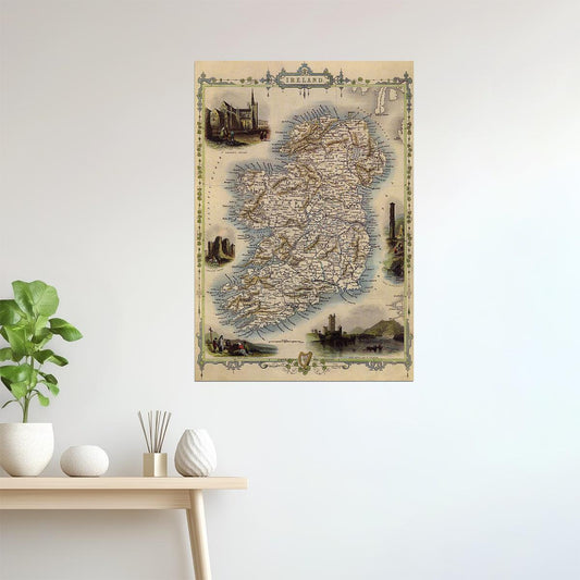 1800'S MAP BIRD EYE VIEW IRELAND DUBLIN IRISH SEA 1850 TRAVEL FINE POSTER