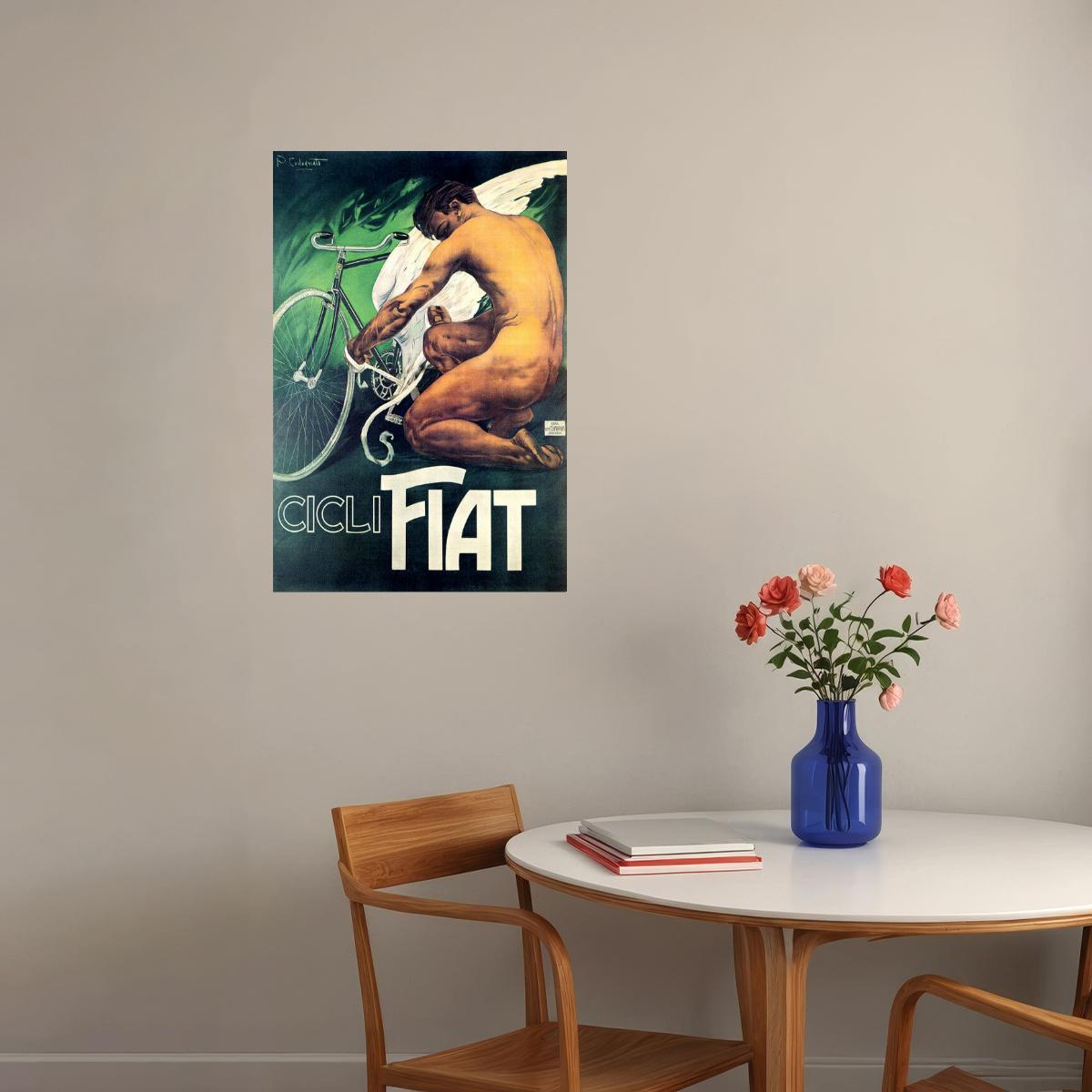 CICLI FIAT BICYCLE WINGS MAN BIKE CYCLING SPORT ITALY VINTAGE POSTER