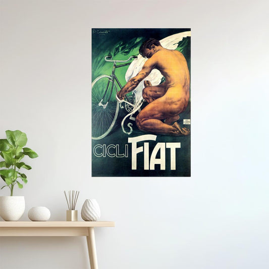 CICLI FIAT BICYCLE WINGS MAN BIKE CYCLING SPORT ITALY VINTAGE POSTER