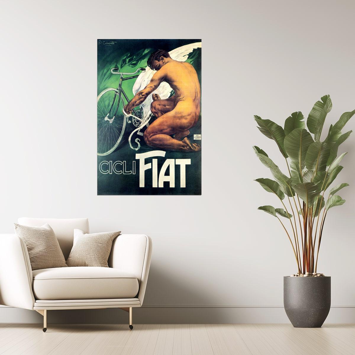 CICLI FIAT BICYCLE WINGS MAN BIKE CYCLING SPORT ITALY VINTAGE POSTER