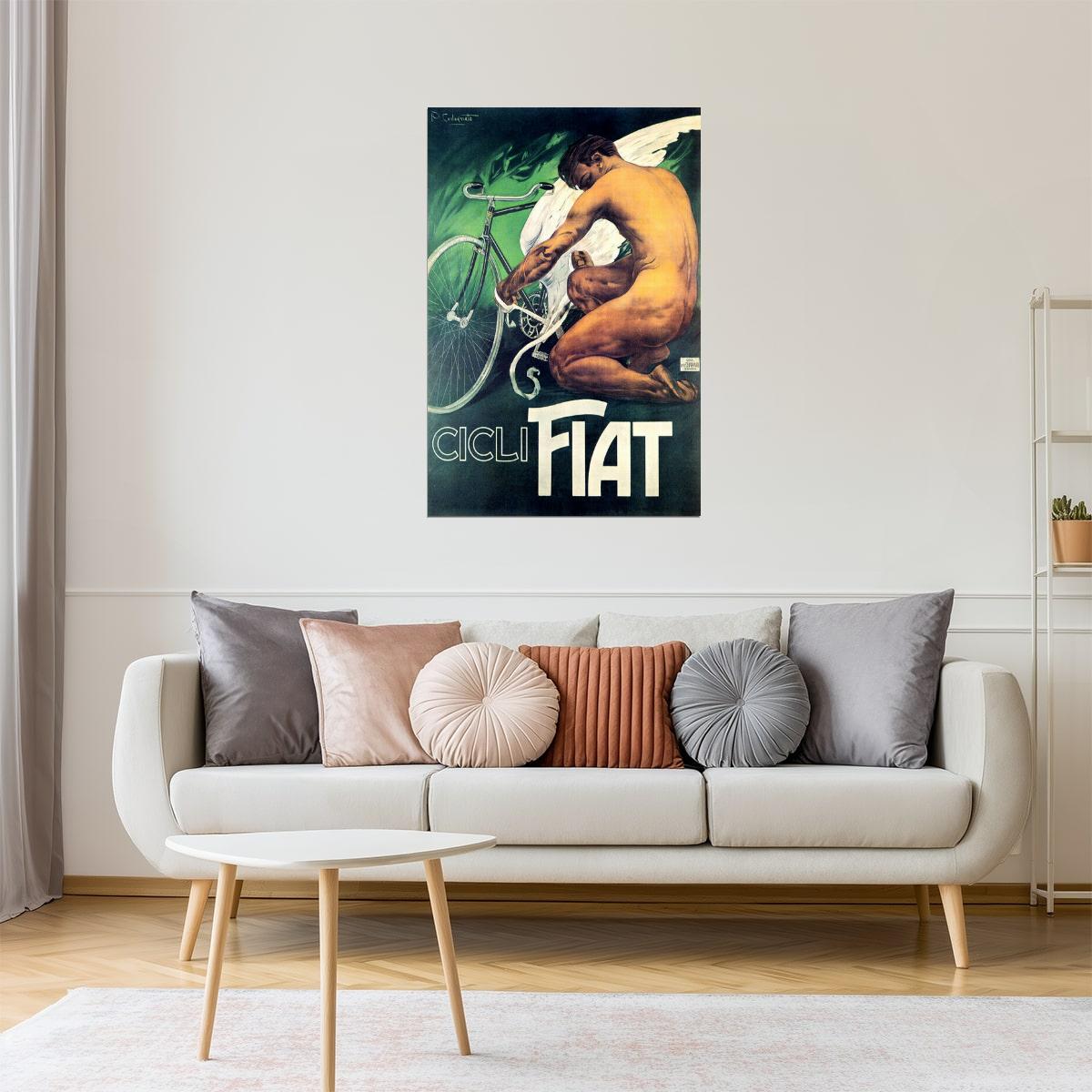 CICLI FIAT BICYCLE WINGS MAN BIKE CYCLING SPORT ITALY VINTAGE POSTER