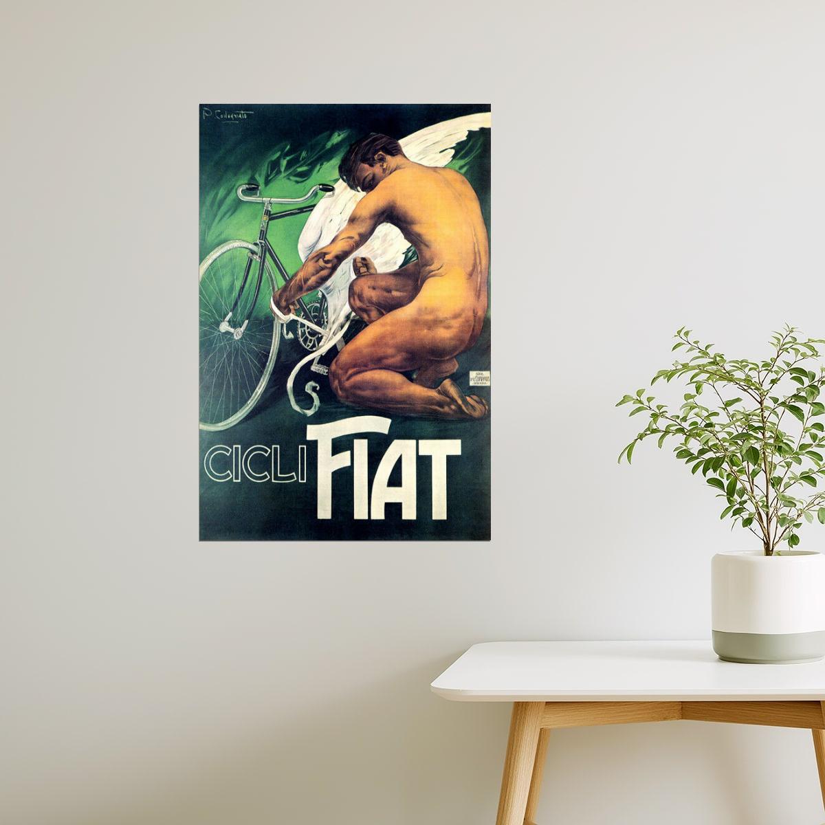 CICLI FIAT BICYCLE WINGS MAN BIKE CYCLING SPORT ITALY VINTAGE POSTER