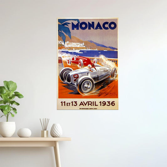 1936 CAR AUTOMOBILE STREET RACING GRAND PRIX MONACO VINTAGE POSTER