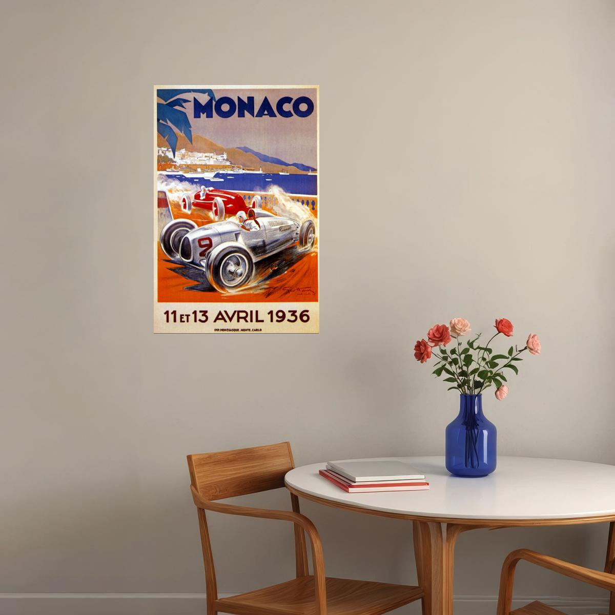 1936 CAR AUTOMOBILE STREET RACING GRAND PRIX MONACO VINTAGE POSTER