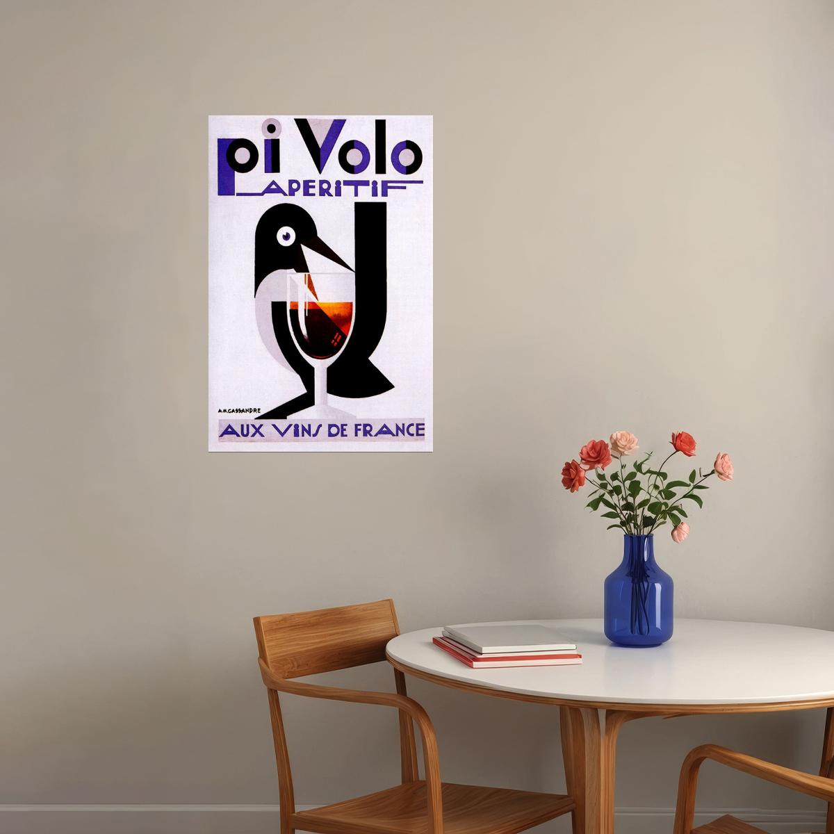 PIVOLO APERITIF FRENCH RED WINE BIRD GOBLET GLASS FRANCE VINTAGE POSTER
