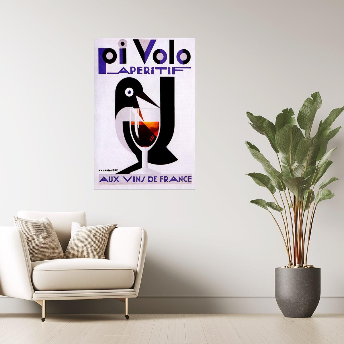 PIVOLO APERITIF FRENCH RED WINE BIRD GOBLET GLASS FRANCE VINTAGE POSTER