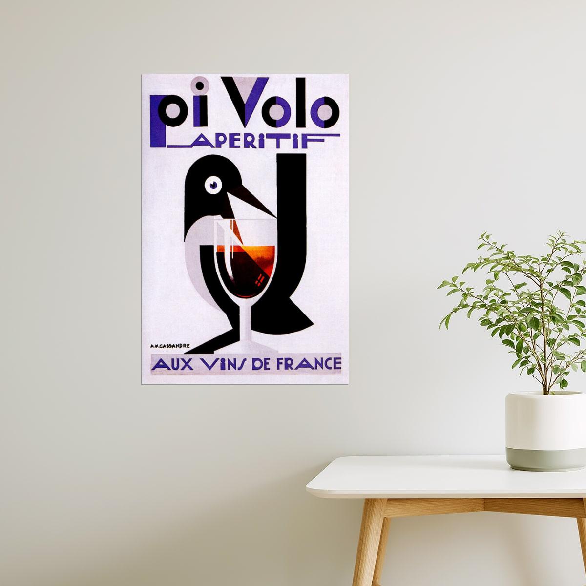 PIVOLO APERITIF FRENCH RED WINE BIRD GOBLET GLASS FRANCE VINTAGE POSTER