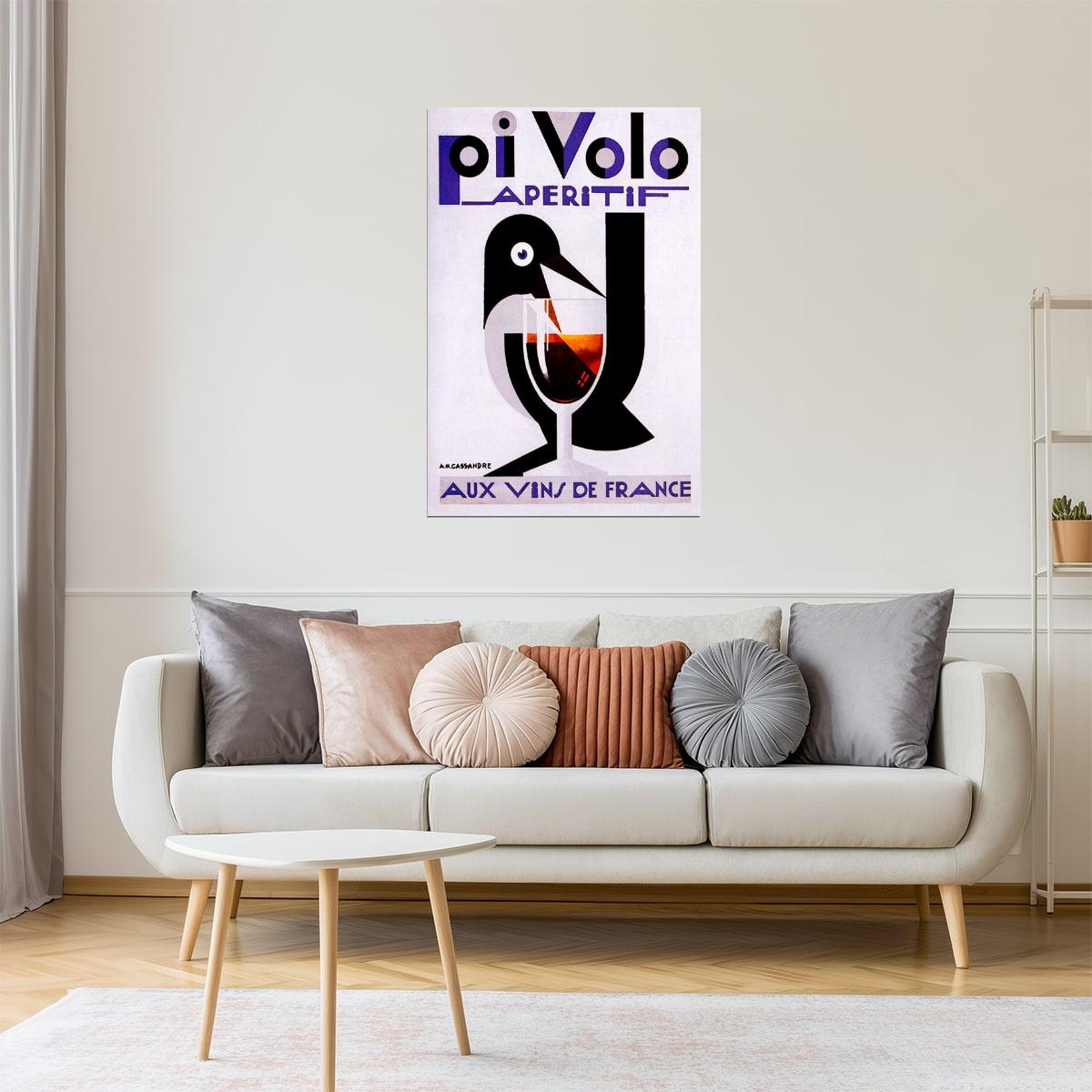 PIVOLO APERITIF FRENCH RED WINE BIRD GOBLET GLASS FRANCE VINTAGE POSTER