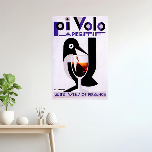 PIVOLO APERITIF FRENCH RED WINE BIRD GOBLET GLASS FRANCE VINTAGE POSTER