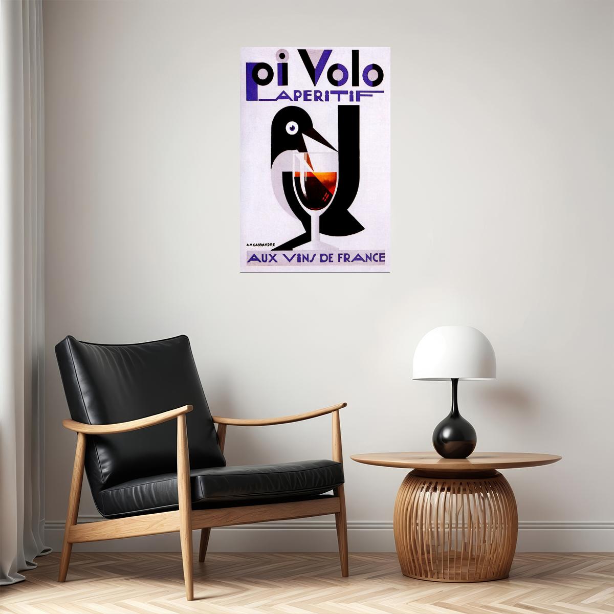 PIVOLO APERITIF FRENCH RED WINE BIRD GOBLET GLASS FRANCE VINTAGE POSTER